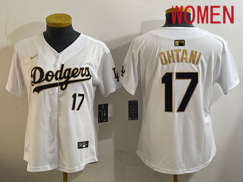 Women Los Angeles Dodgers 17 Ohtani White Gold Game 2024 Nike MLB Jersey style 1209